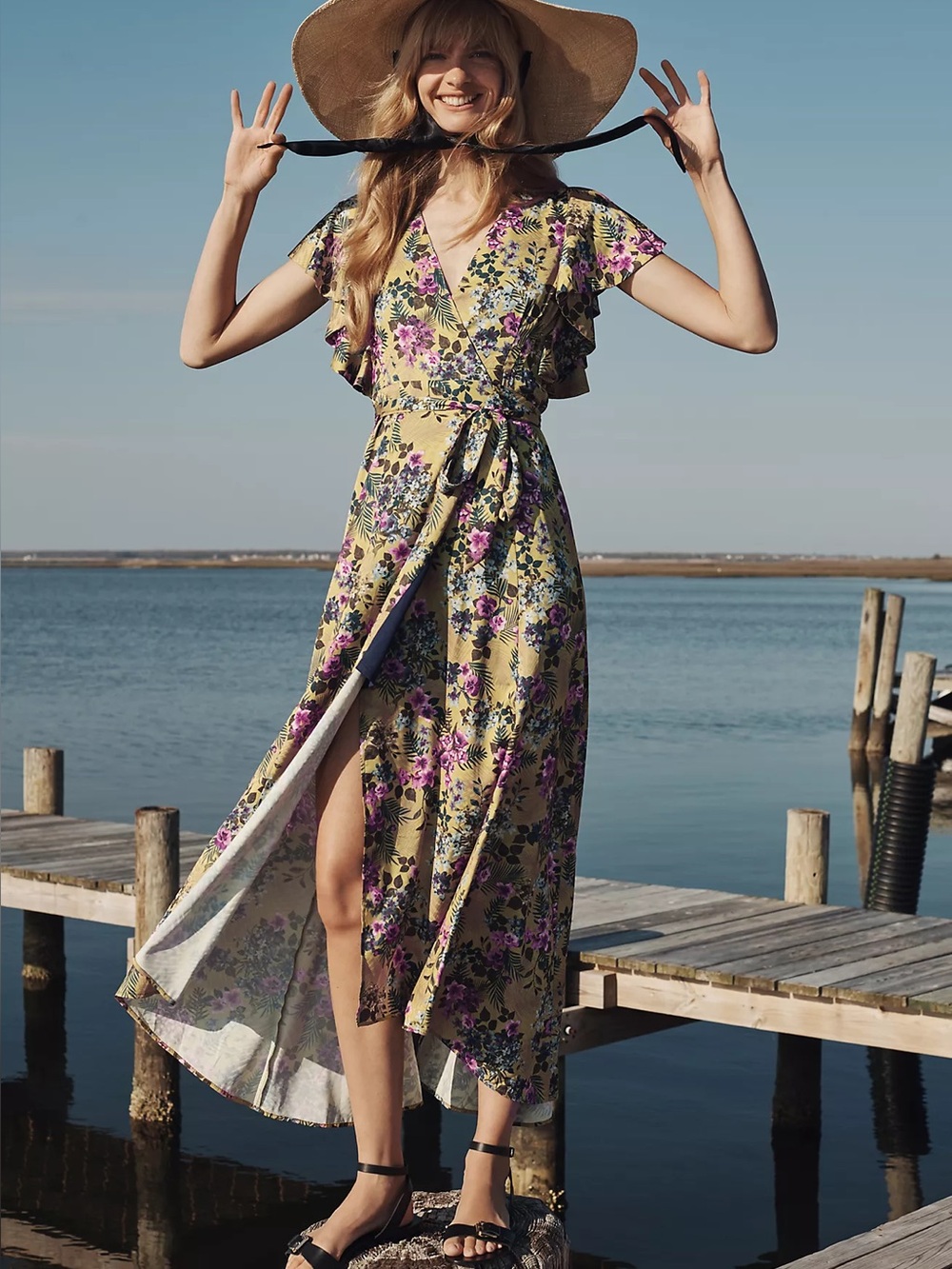 Hutch Pietrina Wrap Maxi Dress Yellow‎ Floral Size Small